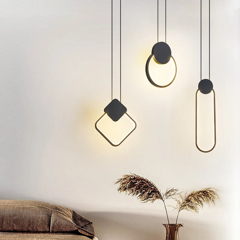 Suspension LED design moderne en aluminium, lumière chaude ou froide, noir et blanc