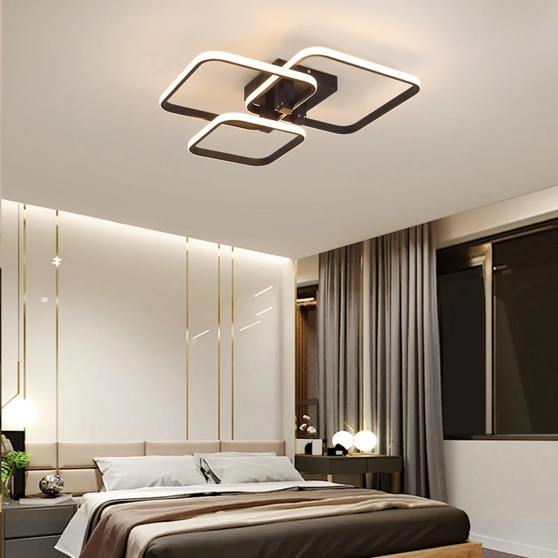 Plafonnier LED Moderne Noir et Blanc Dimmable avec Télécommande, Lustre 3/6 Branches pour Salon et Chambre