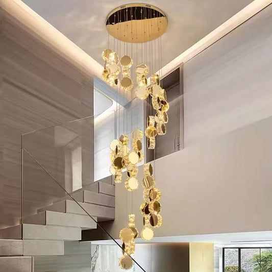 Lustre moderne en cristal LED pour escalier et salon, lumière chaude réglable