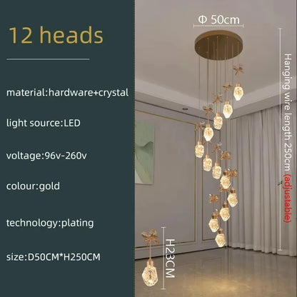 Lustre suspension moderne en cristal pour villa et salon avec LED dimmable