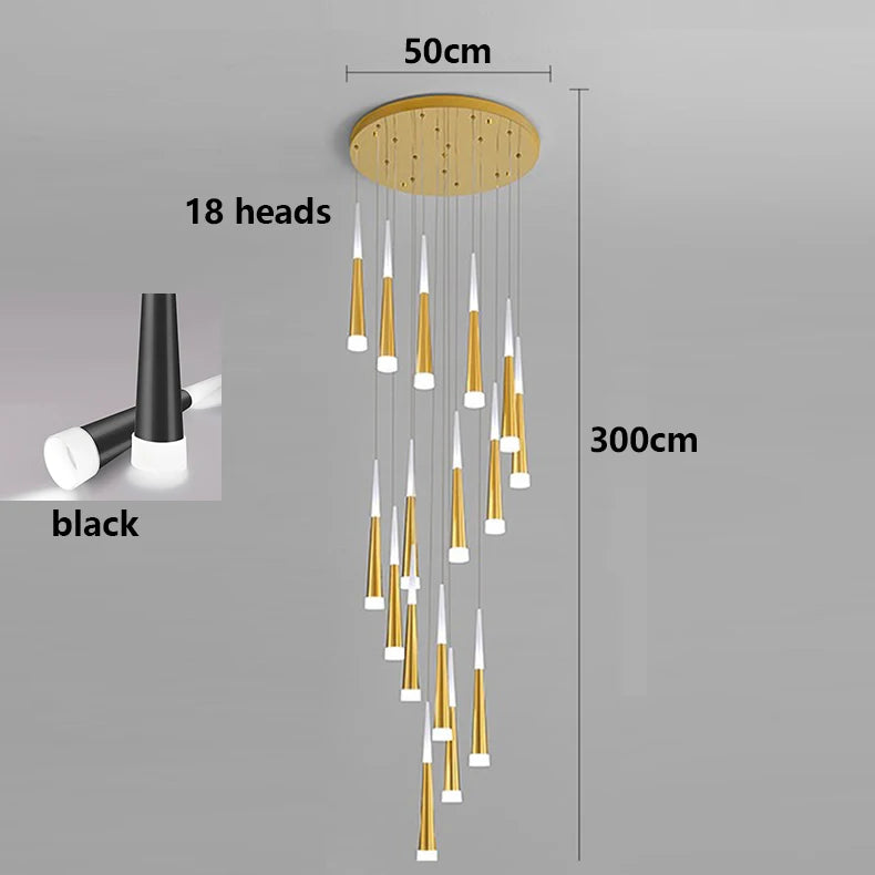 Suspension LED moderne en alliage pour escalier et salon, lumière chaude réglable