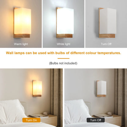 Applique Murale Bois et Verre Minimaliste E27, Lumière Chaude Ambiance Cosy