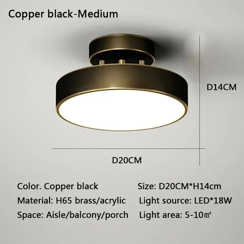 Plafonnier LED moderne rond en cuivre noir or, lumière dimmable pour chambre et salon