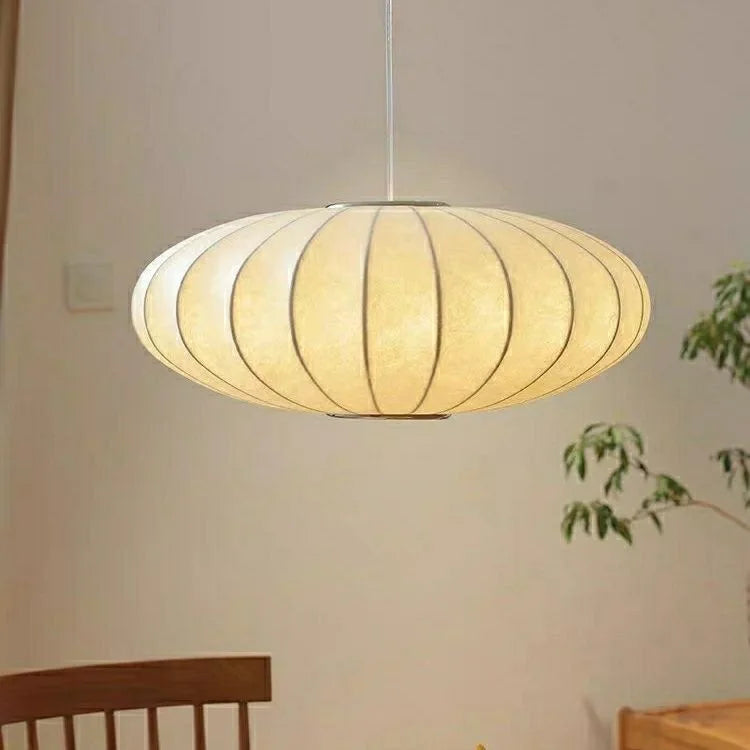 Suspension japonaise en soie Wabi-sabi LED pour salon et hôtel