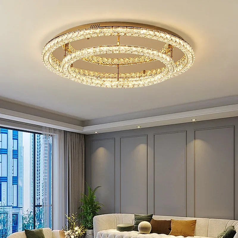 Plafonnier LED moderne rond en cristal pour salon et hôtel