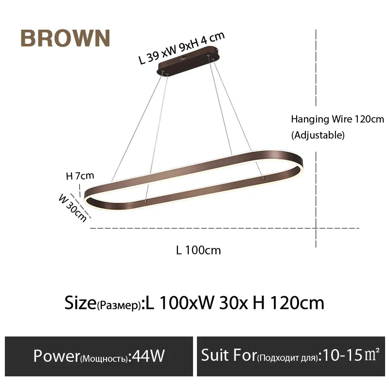 Suspension LED nordique en aluminium, lumière variable pour salle à manger et cuisine