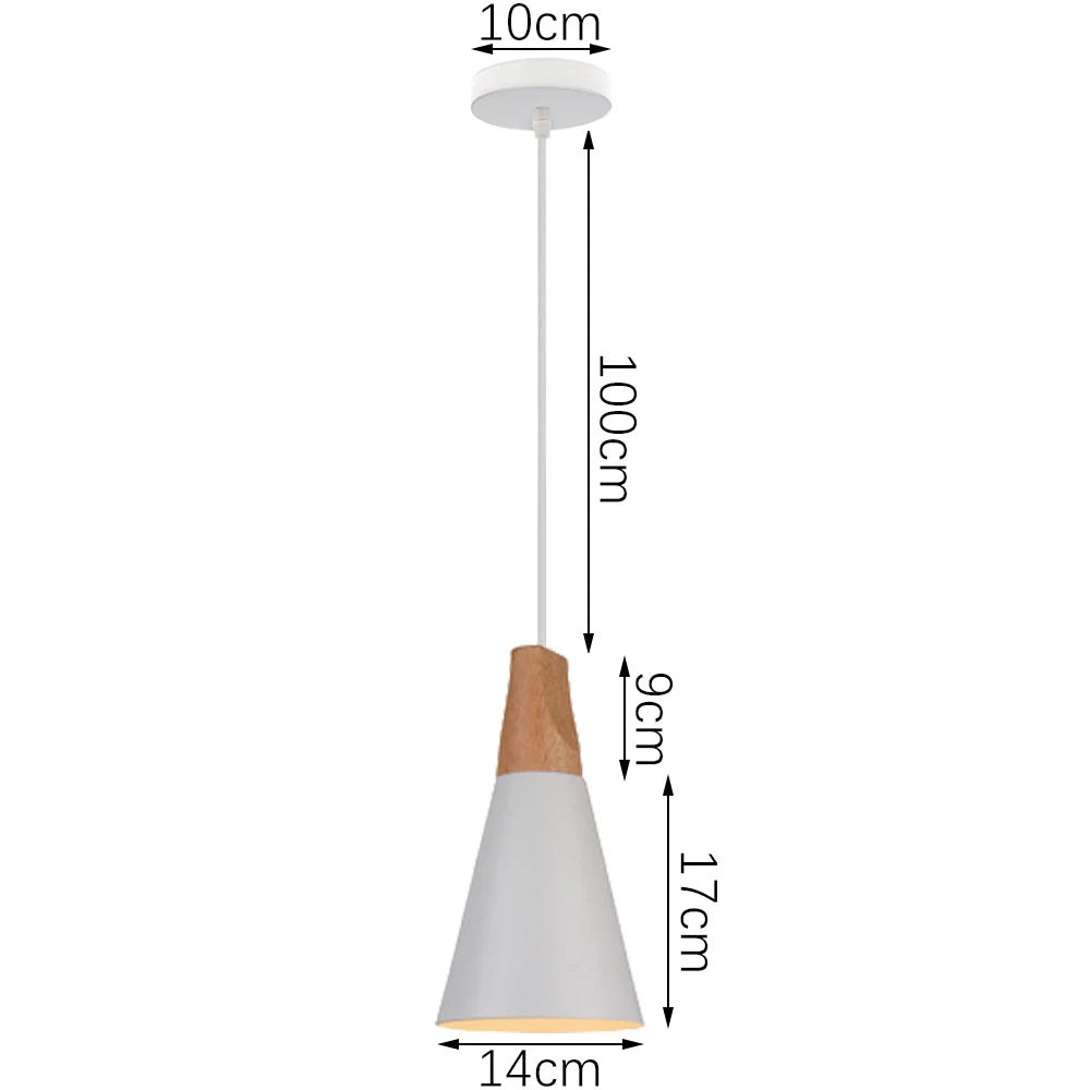 Suspension LED E27 moderne en fer et bois style nordique pour salon et cuisine