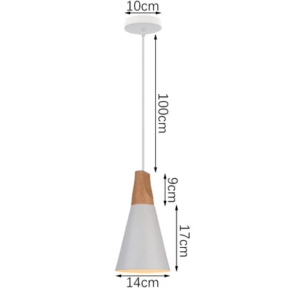 Suspension LED E27 moderne en fer et bois style nordique pour salon et cuisine