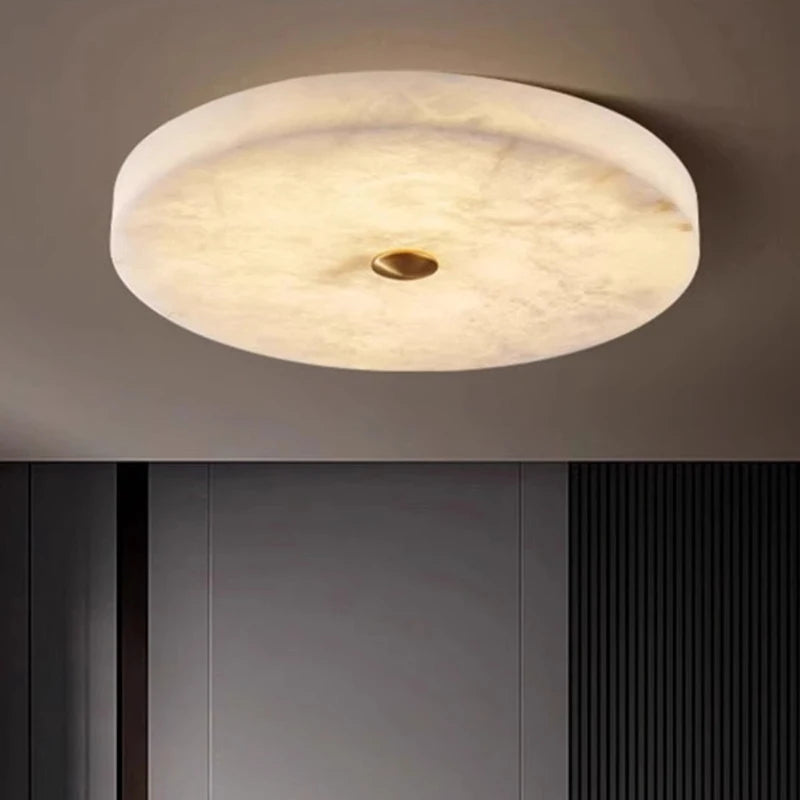 Plafonnier LED Circulaire en Marbre Naturel et Cuivre Ultra-Mince Moderne