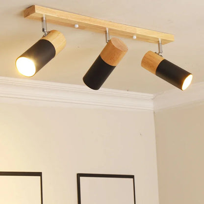 Plafonnier LED rotatif en bois au design nordique moderne, éclairage intérieur chaleureux