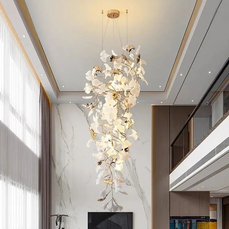 Lustre moderne feuille de Ginkgo en métal pour salon, éclairage intérieur suspendu