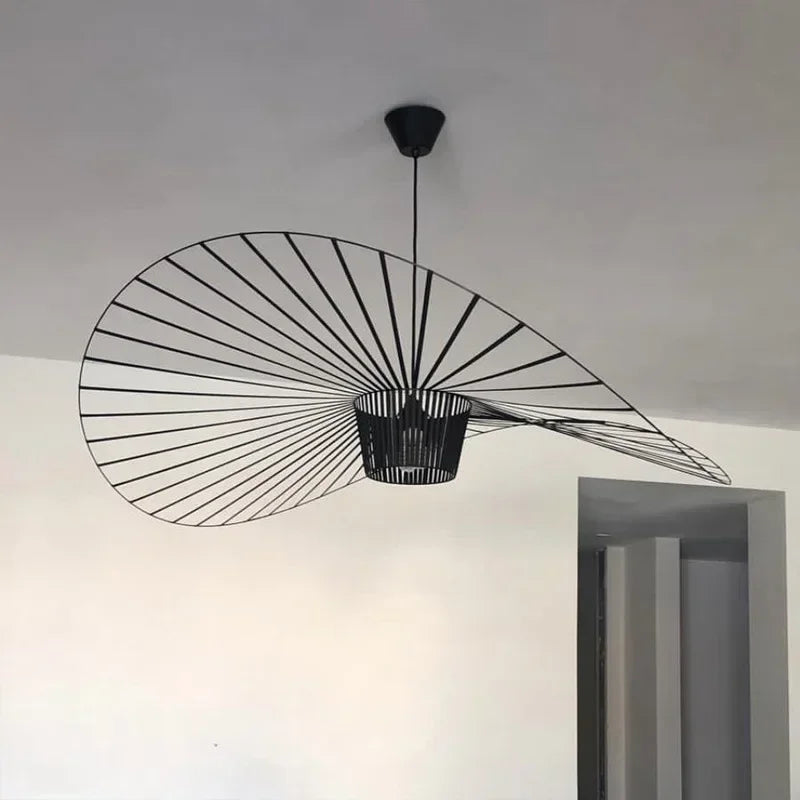 Suspension chapeau de paille Vertigo en tissu français, style nordique, lumière LED chaleureuse