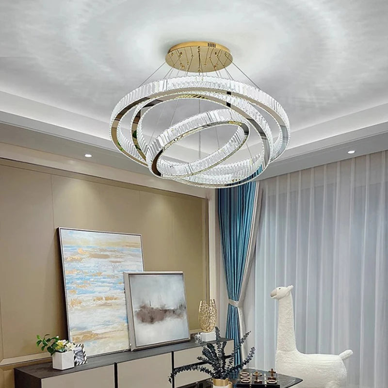 Plafonnier lustre suspendu en cristal, éclairage salon et salle à manger, lumière chaude réglable