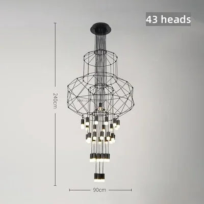 Suspension escalier moderne LED en fer et acrylique noir G9