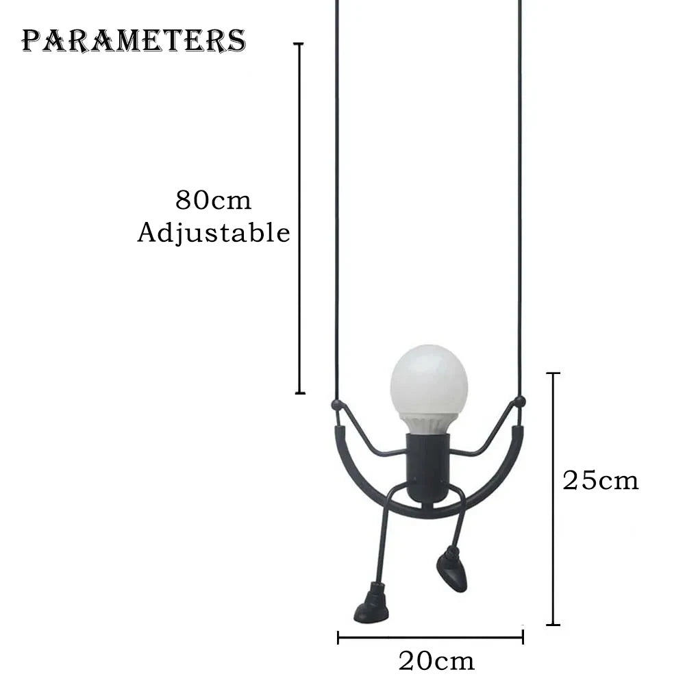 Suspension lustre moderne assis petit homme noir E27 pour chambre enfant