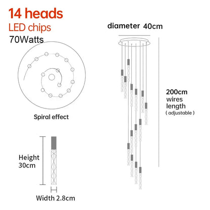 Suspension LED moderne spirale en cristal pour salon et duplex
