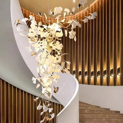 Lustre moderne feuille de Ginkgo en métal pour salon, éclairage intérieur suspendu