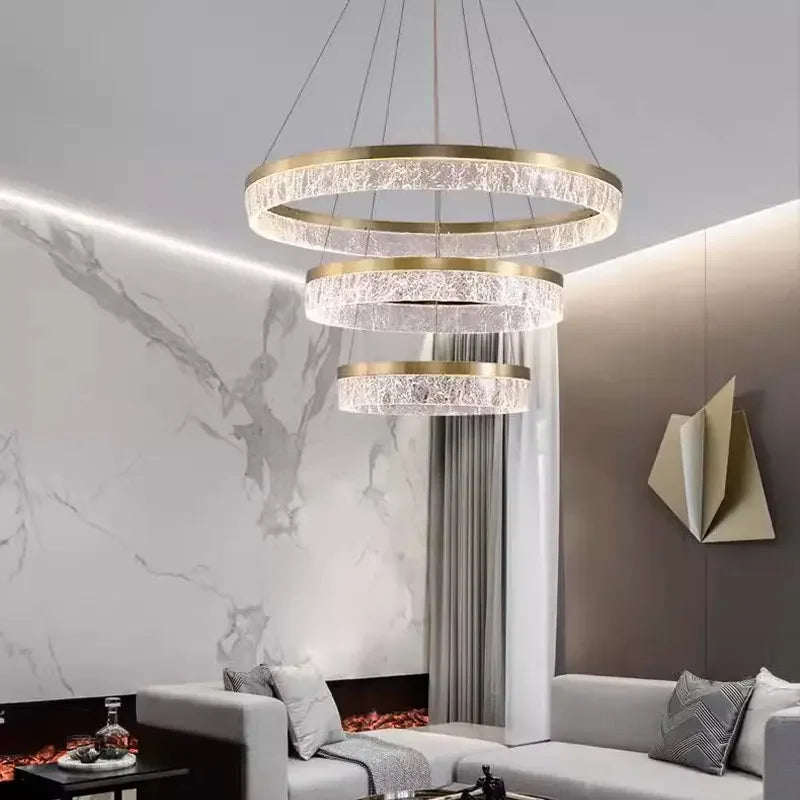 Suspension LED anneaux modernes en aluminium pour salon et salle à manger