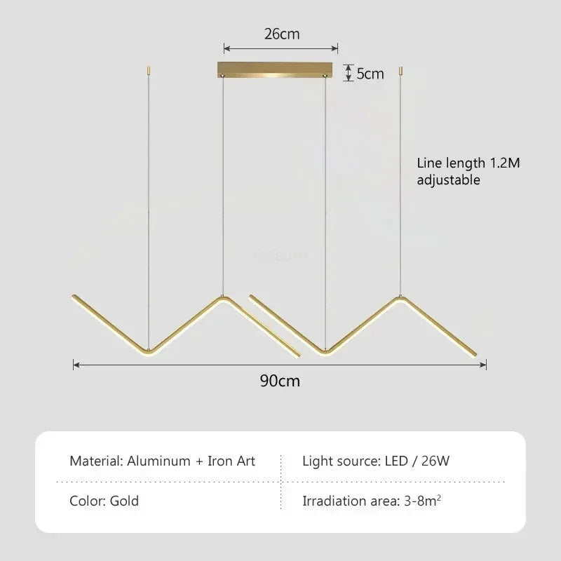 Suspension LED moderne en aluminium 90 cm avec lumière réglable pour salon et chambre