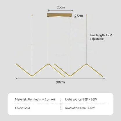 Suspension LED moderne en aluminium 90 cm avec lumière réglable pour salon et chambre