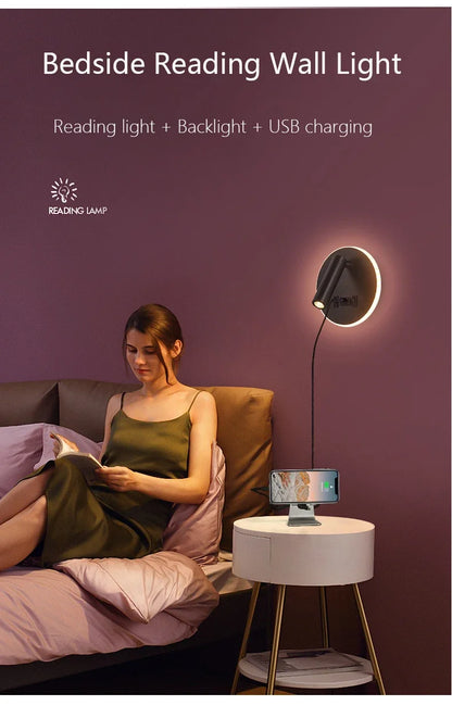 Applique Murale LED Minimaliste Moderne en Aluminium avec Charge USB et Lumière Chaude