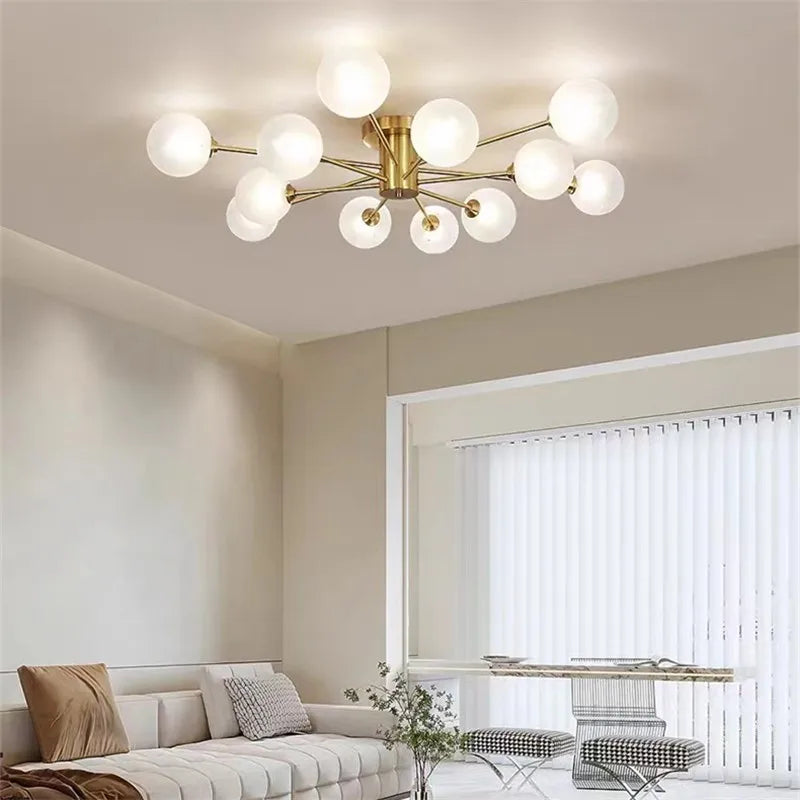 Plafonnier Sputnick design bulle en métal chrome poli pour salon et salle à manger