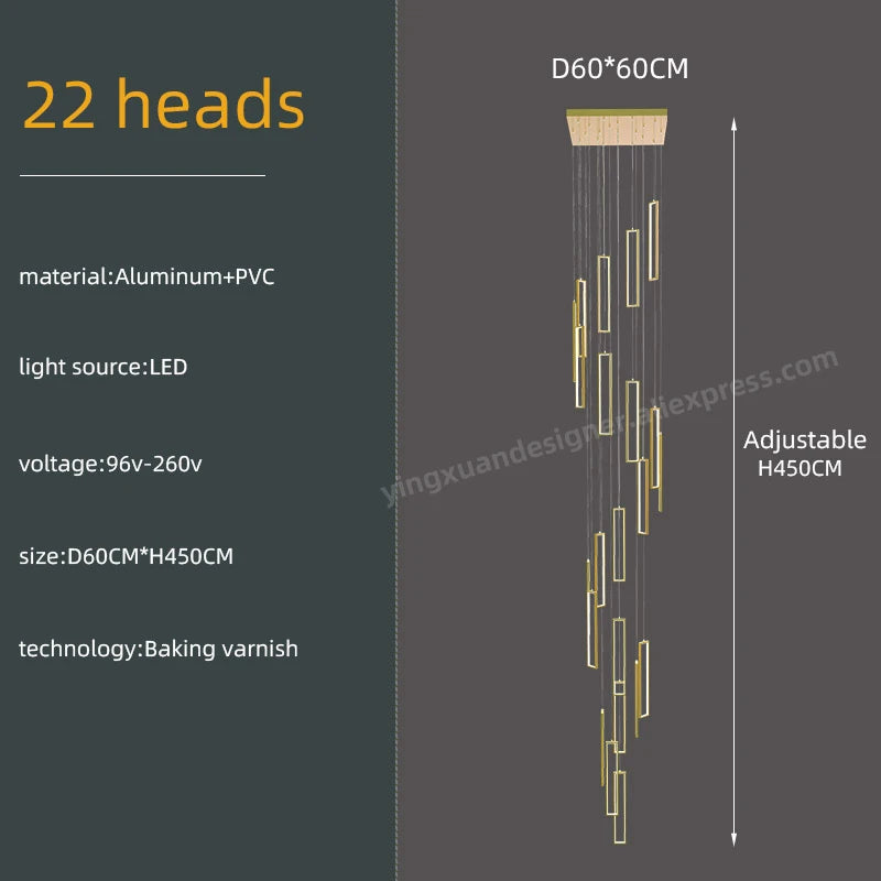 Suspension LED Minimaliste en Aluminium, Luminaire Moderne pour Hall et Escalier