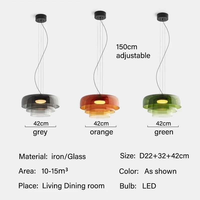 Suspension LED design moderne en verre texturé multicouche pour bar et salle à manger