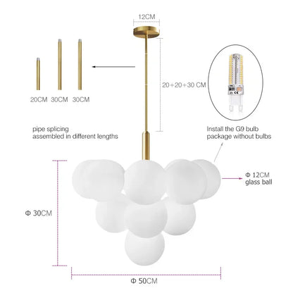 Suspension LED en verre dépoli au design moderne, lumière blanche chaude, luminaire plafond élégant
