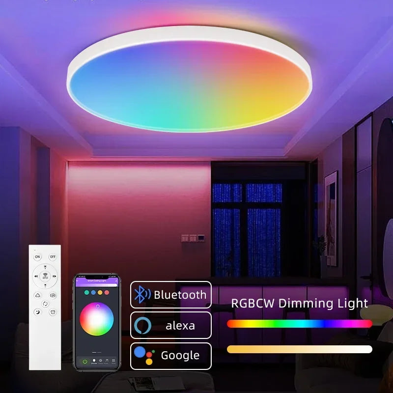 Plafonnier LED 72W RGB Dimmable avec Télécommande, Design Moderne