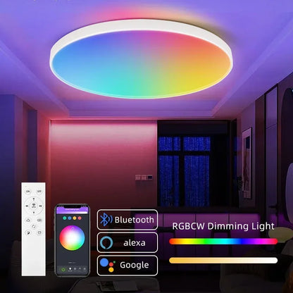 Plafonnier LED 72W RGB Dimmable avec Télécommande, Design Moderne