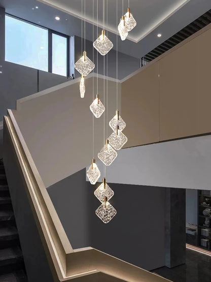 Lustre suspendu en cristal nordique pour salon et escaliers, lumière LED chaleureuse
