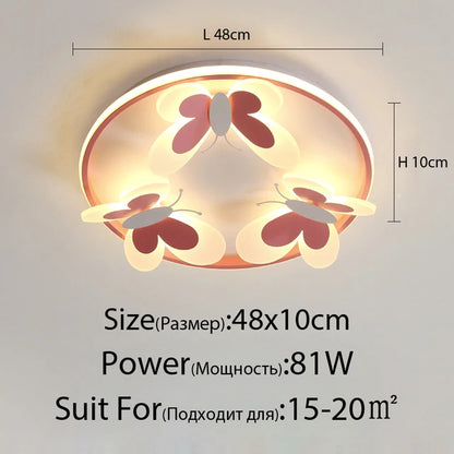 Plafonnier papillon rose ART DECO en métal et acrylique pour chambre d’enfant, lumière douce et chaleureuse