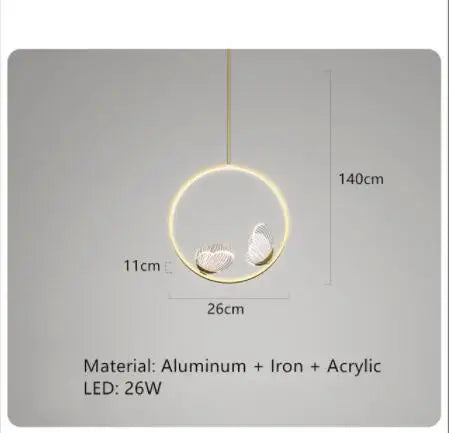 Plafonnier LED Anneau Métal Doré, Design Nordique avec Papillon Acrylique, Éclairage Salon et Chambre