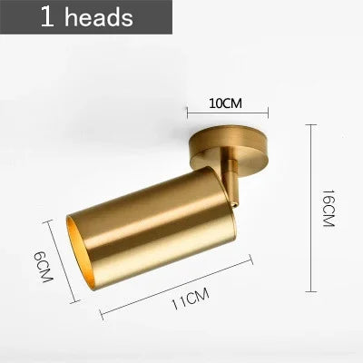 Plafonnier postmoderne en fer doré, 2-4 têtes orientables pour couloir et magasin