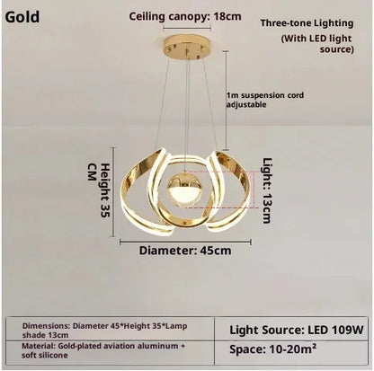 Suspension lustre anneau boule LED design moderne en métal, ambiance cosy