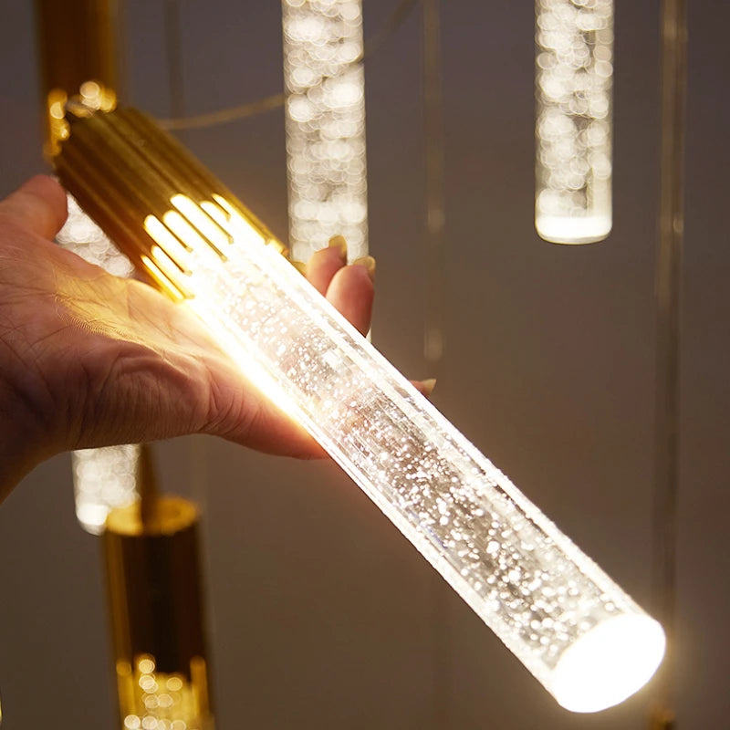 Suspension LED moderne en cristal noir et or pour salon et salle à manger