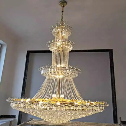 Lustre en cristal style européen pour hall hôtel et villa haut plafond