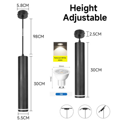 Suspension LED moderne en aluminium noir, lumière chaude ou neutre, 160-300mm