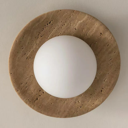 Plafonnier rond nordique en bois et travertin, éclairage d'entrée décoratif