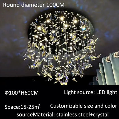 Lustre cristal K9 papillon design nordique pour salon et escalier