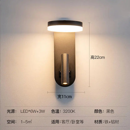 Applique Murale LED Design Moderne en Aluminium avec Interrupteur Rotatif Noir et Blanc