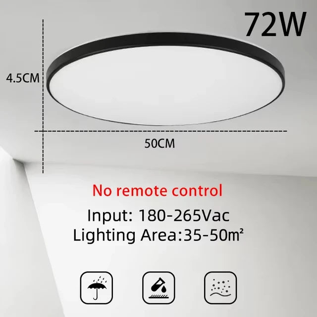 Plafonnier LED 72W RGB Dimmable avec Télécommande, Design Moderne