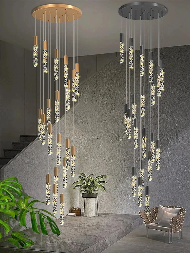 Suspension LED moderne spirale en cristal pour salon et duplex