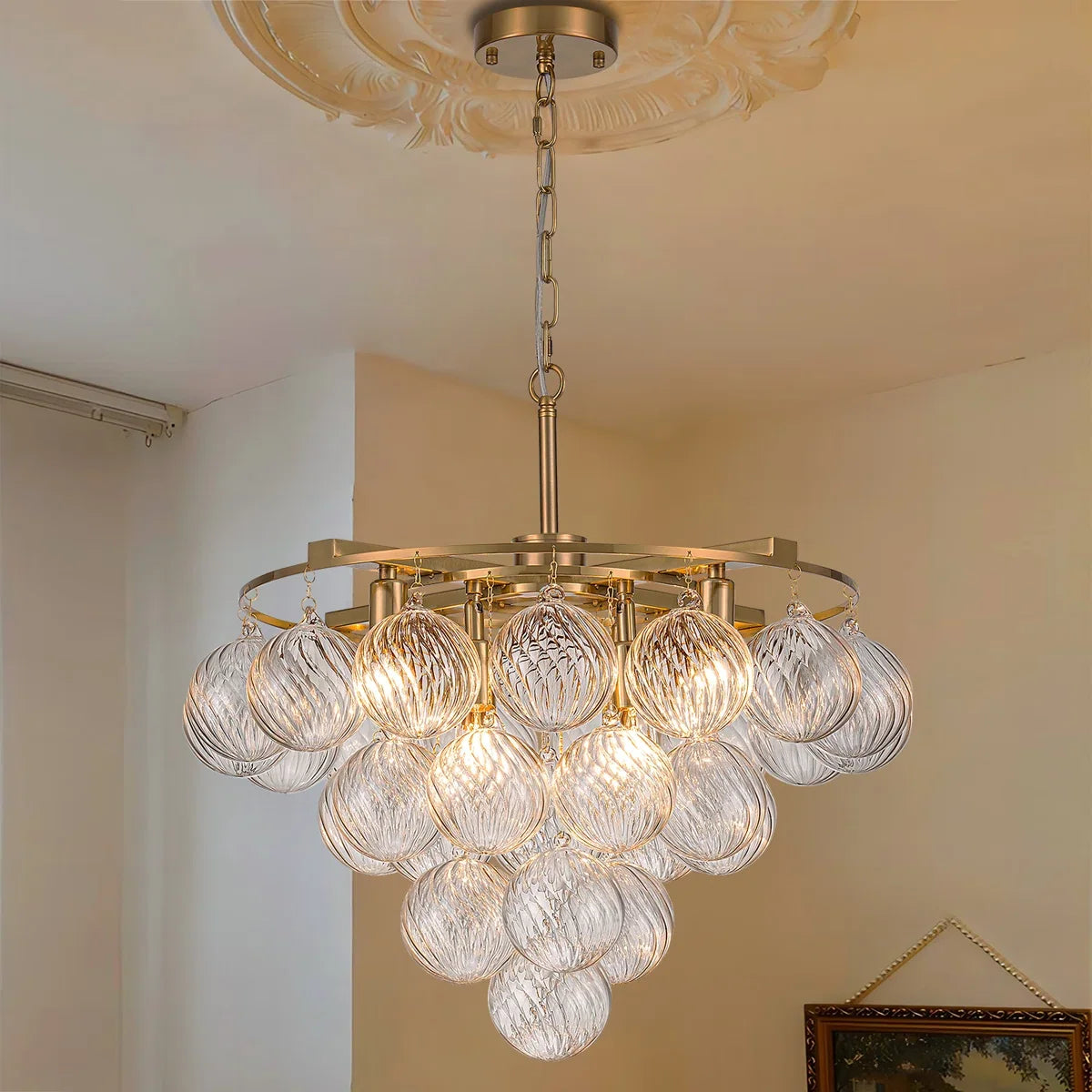 Suspension lustre LED à plusieurs niveaux en verre à bulles pour salon et villa