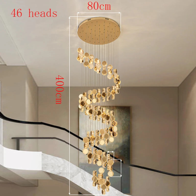 Lustre moderne en cristal LED pour escalier et salon, lumière chaude réglable