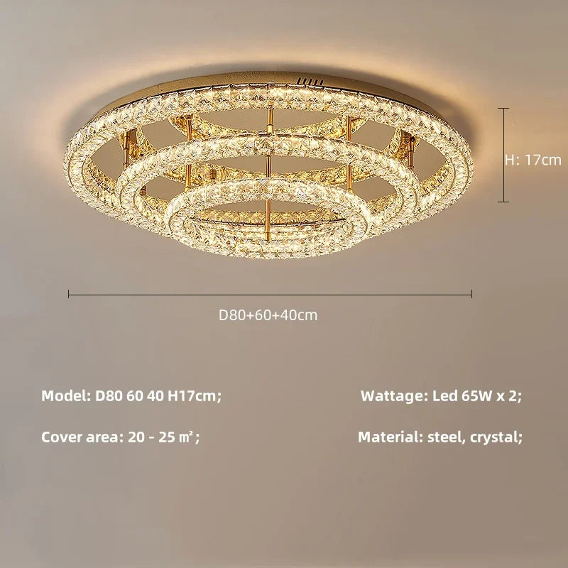 Plafonnier LED moderne rond en cristal pour salon et hôtel