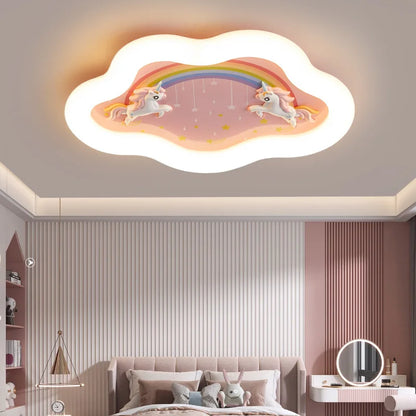 Plafonnier Licorne Arc-en-Ciel Rose LED Ambiance Chaleureuse pour Chambre Enfant