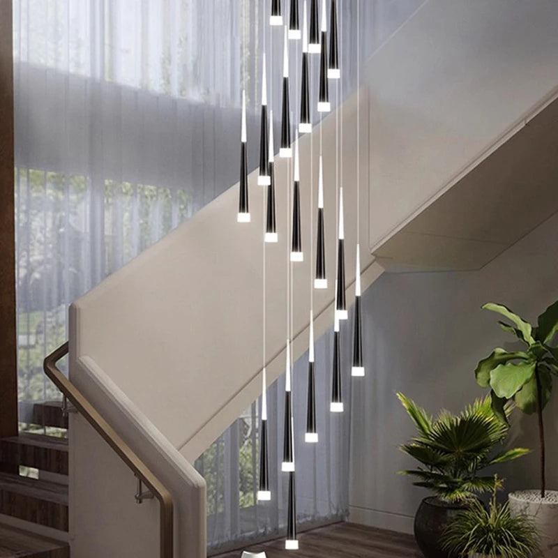 Suspension LED moderne en alliage pour escalier et salon, lumière chaude réglable