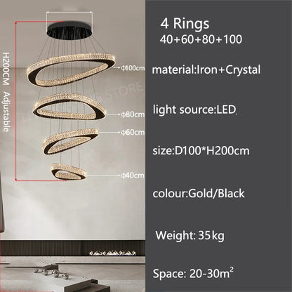 Lustre moderne en cristal pour salon et salle à manger, lumière chaude réglable